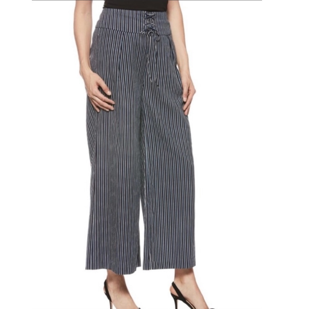 PAIGE Navy Blue Paradise Charisma Stripe Wide Leg Pants Size 4